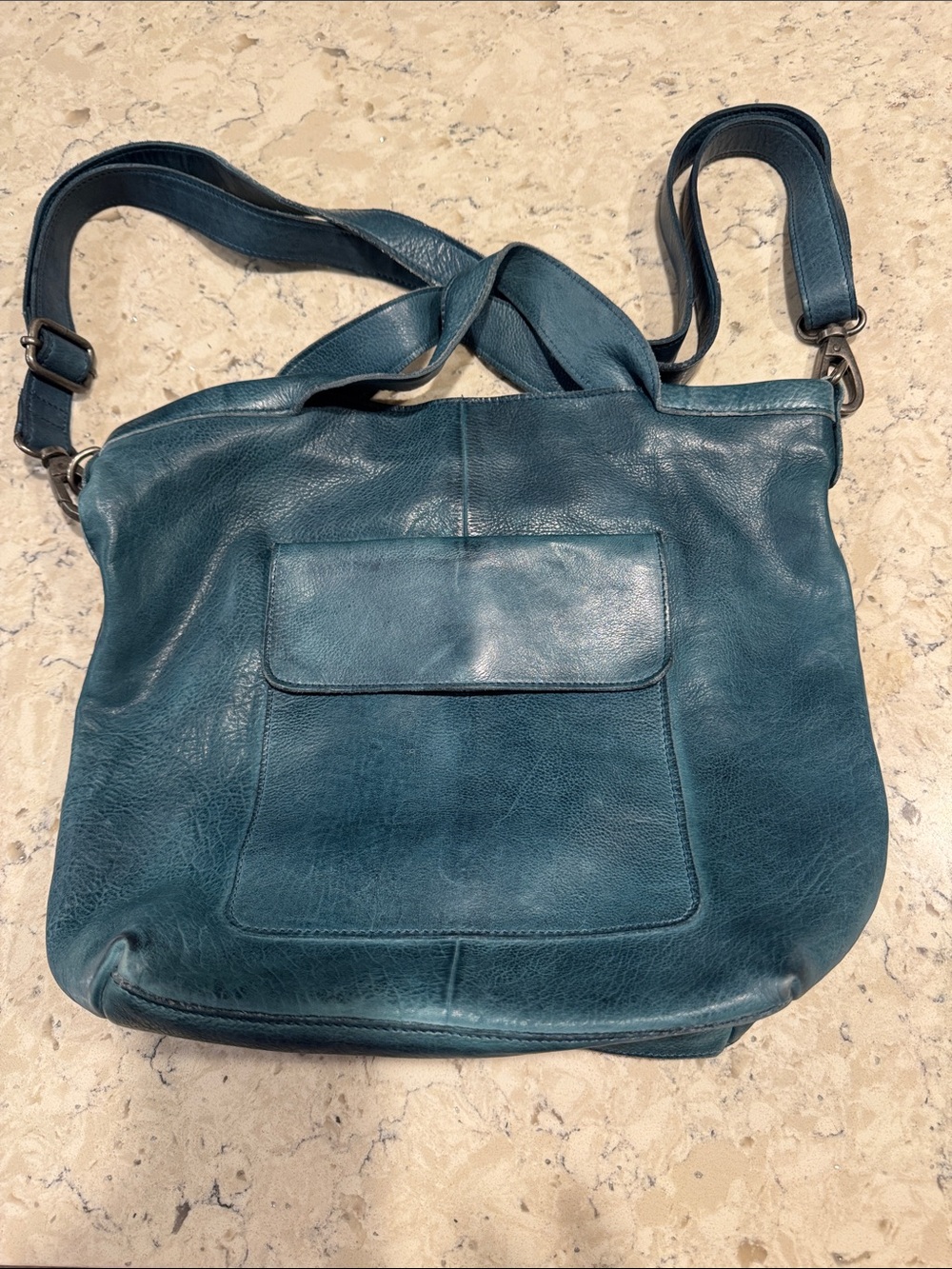 Latigo Teal Leather Shoulder Bag with Front Flap Pocket